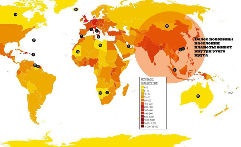 территории с наибольшей и наименьшей плотностью населения